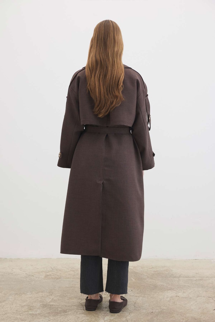 Premium Oversize Acı Kahve Trençkot - 7
