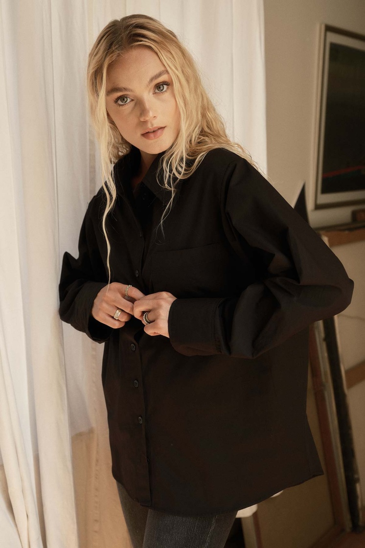 Premium Oversıze Basic Poplin Siyah Gömlek