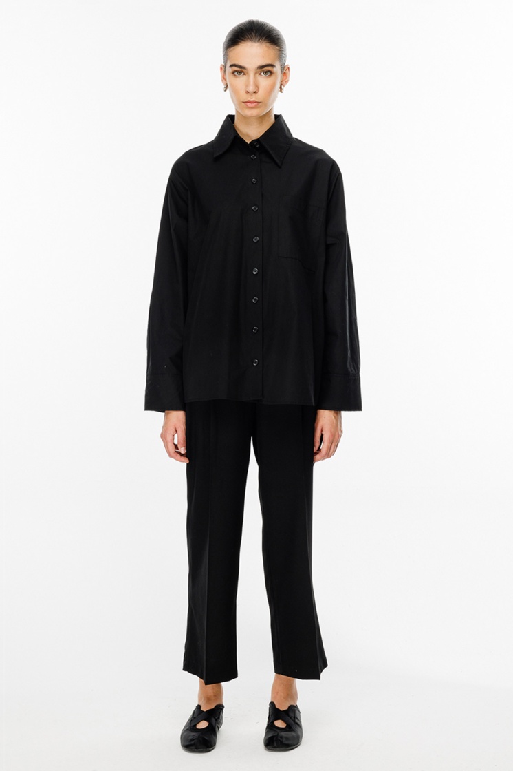 Premium Oversıze Basic Poplin Siyah Gömlek