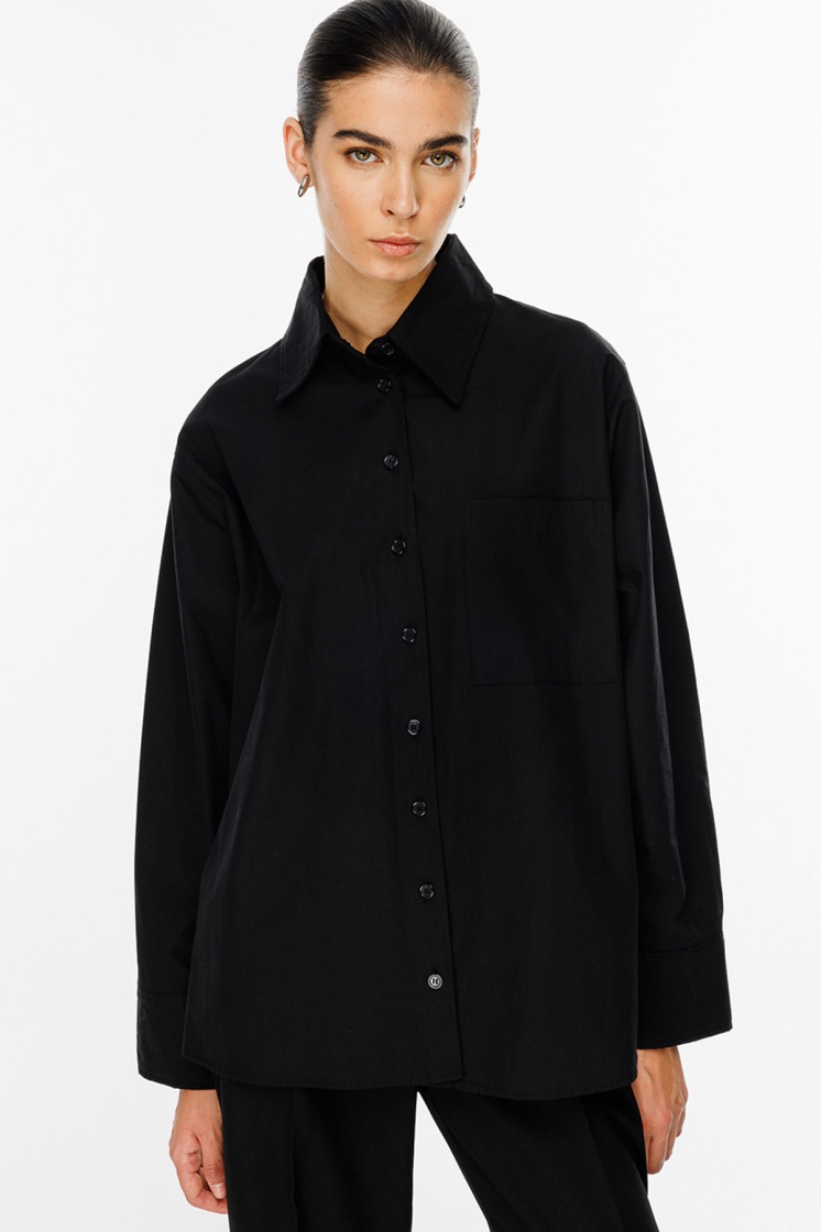Premium Oversıze Basic Poplin Siyah Gömlek