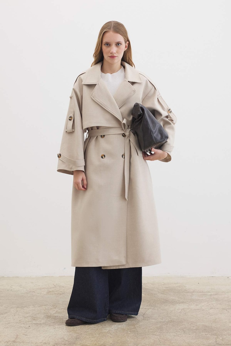 Premium Oversize Bej Trençkot - 5