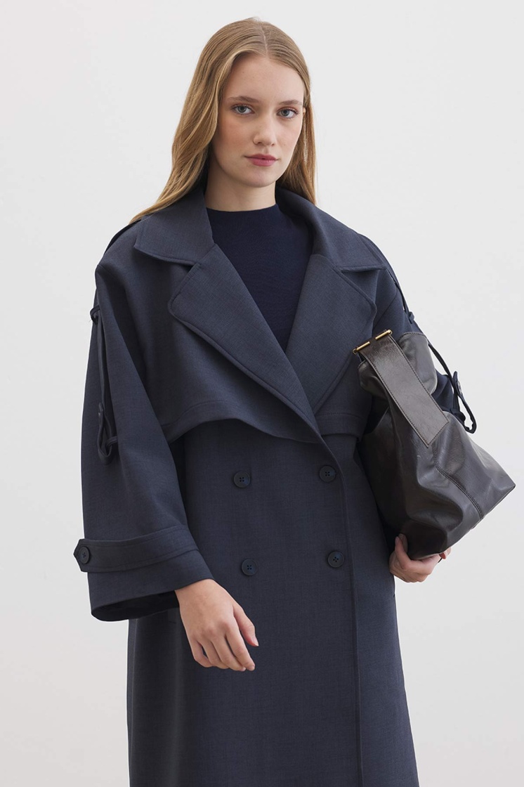 Premium Oversize Lacivert Trençkot - 7