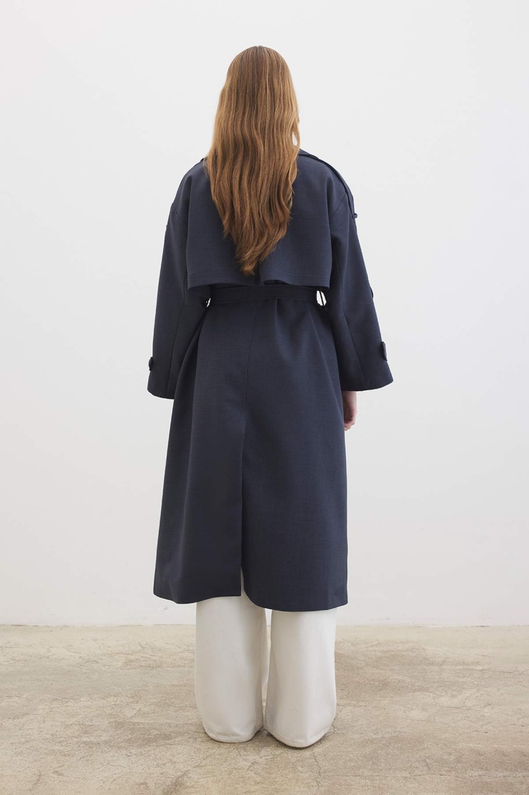 Premium Oversize Lacivert Trençkot - 8