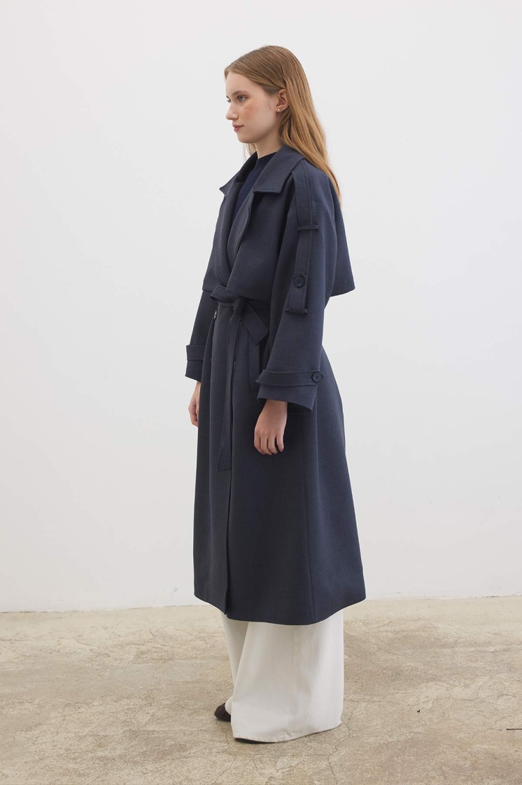 Premium Oversize Lacivert Trençkot