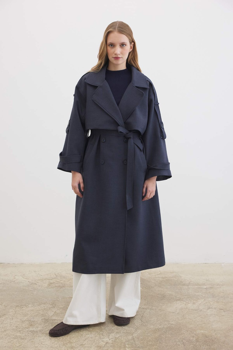 Premium Oversize Lacivert Trençkot