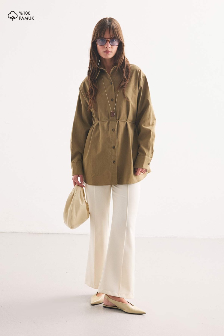 Premium Pamuk Oversize Olive Gömlek