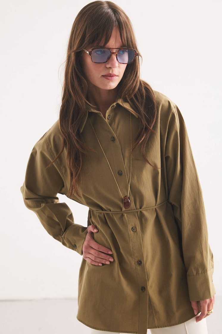 Premium Pamuk Oversize Olive Gömlek