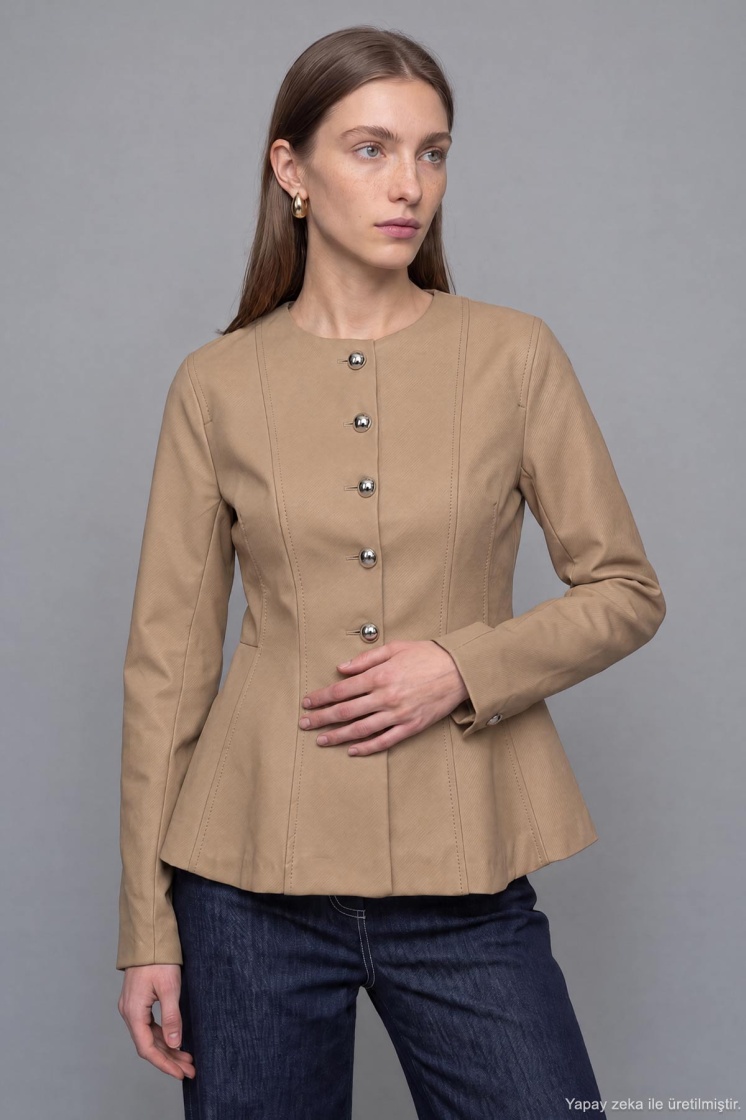 Premium Peplum Form Camel Ceket