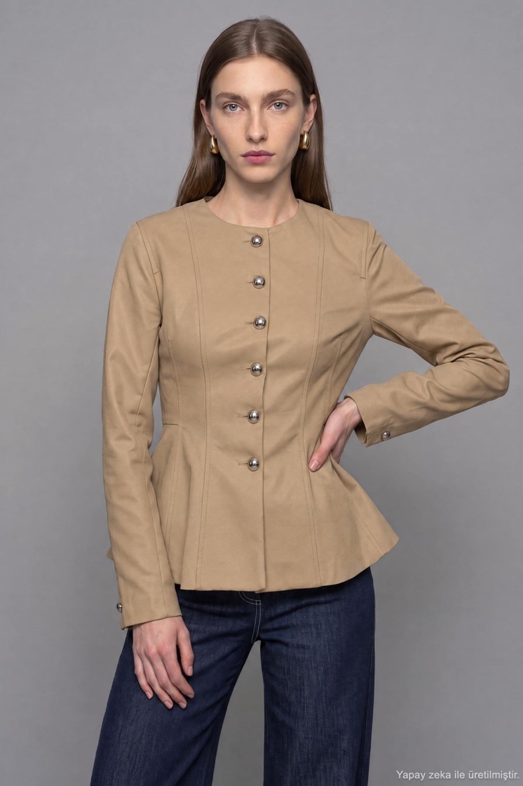 Premium Peplum Form Camel Ceket
