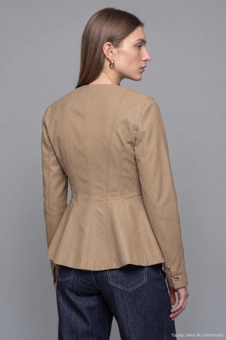Premium Peplum Form Camel Ceket