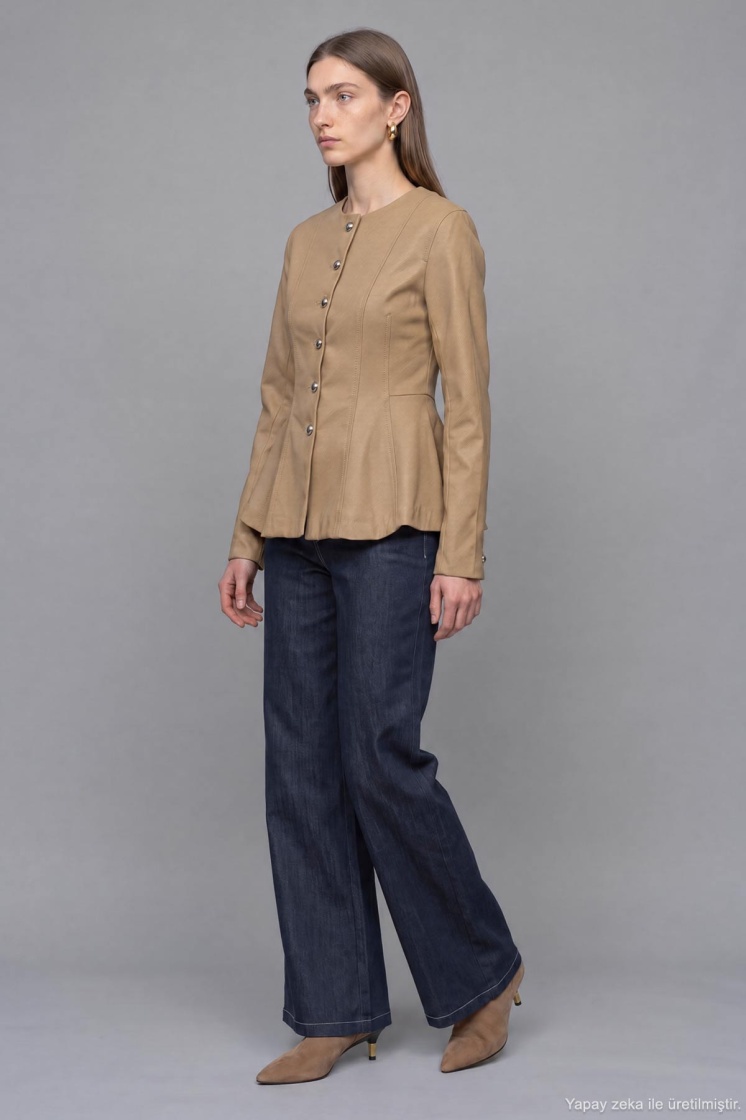 Premium Peplum Form Camel Ceket