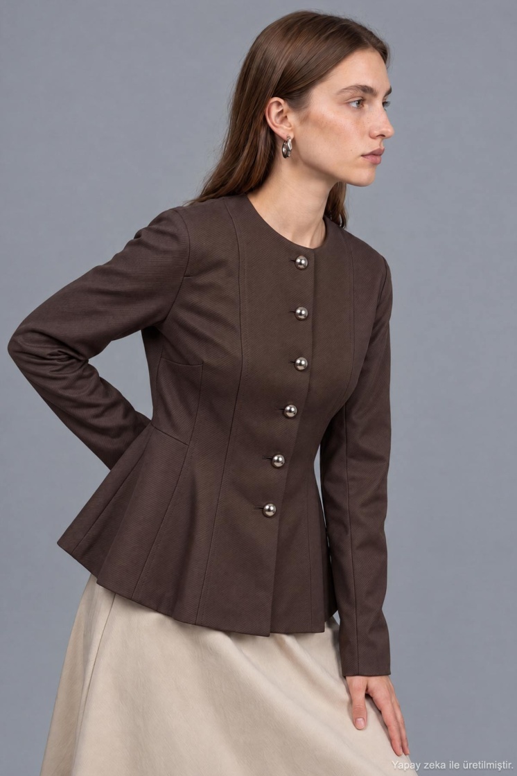 Premium Peplum Form Kahve Ceket