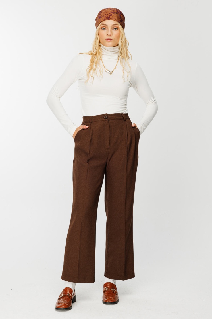 Premium Pileli Kahve Pantolon