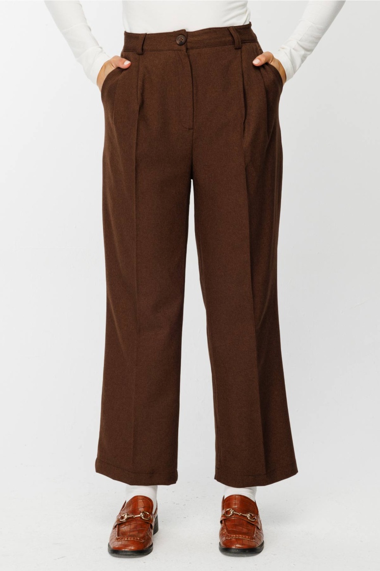 Premium Pileli Kahve Pantolon
