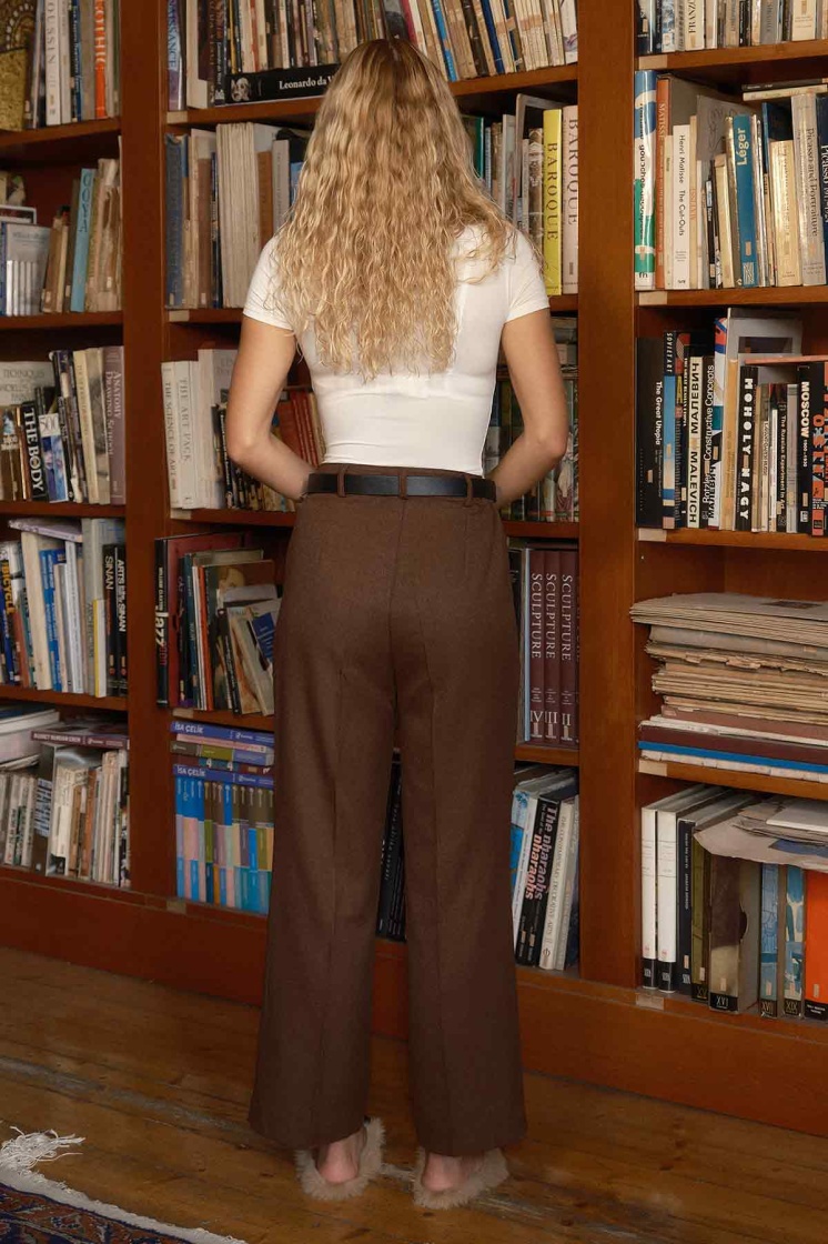Premium Pileli Kahve Pantolon
