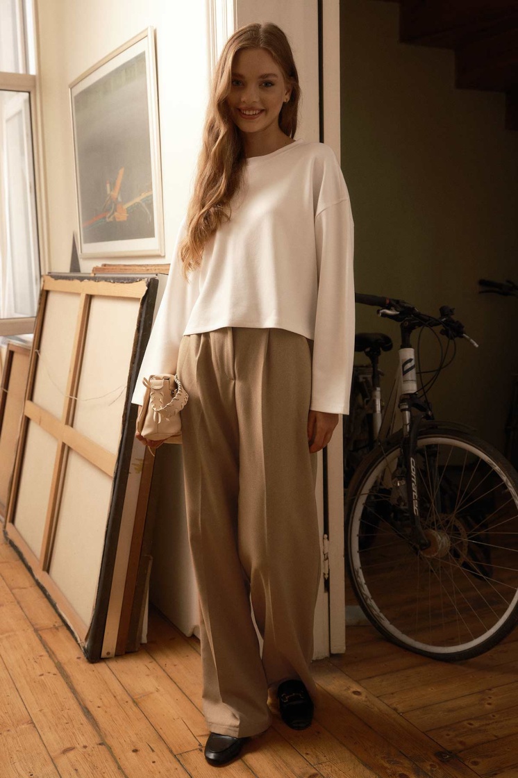 Premium Pileli Palazzo Camel Pantolon