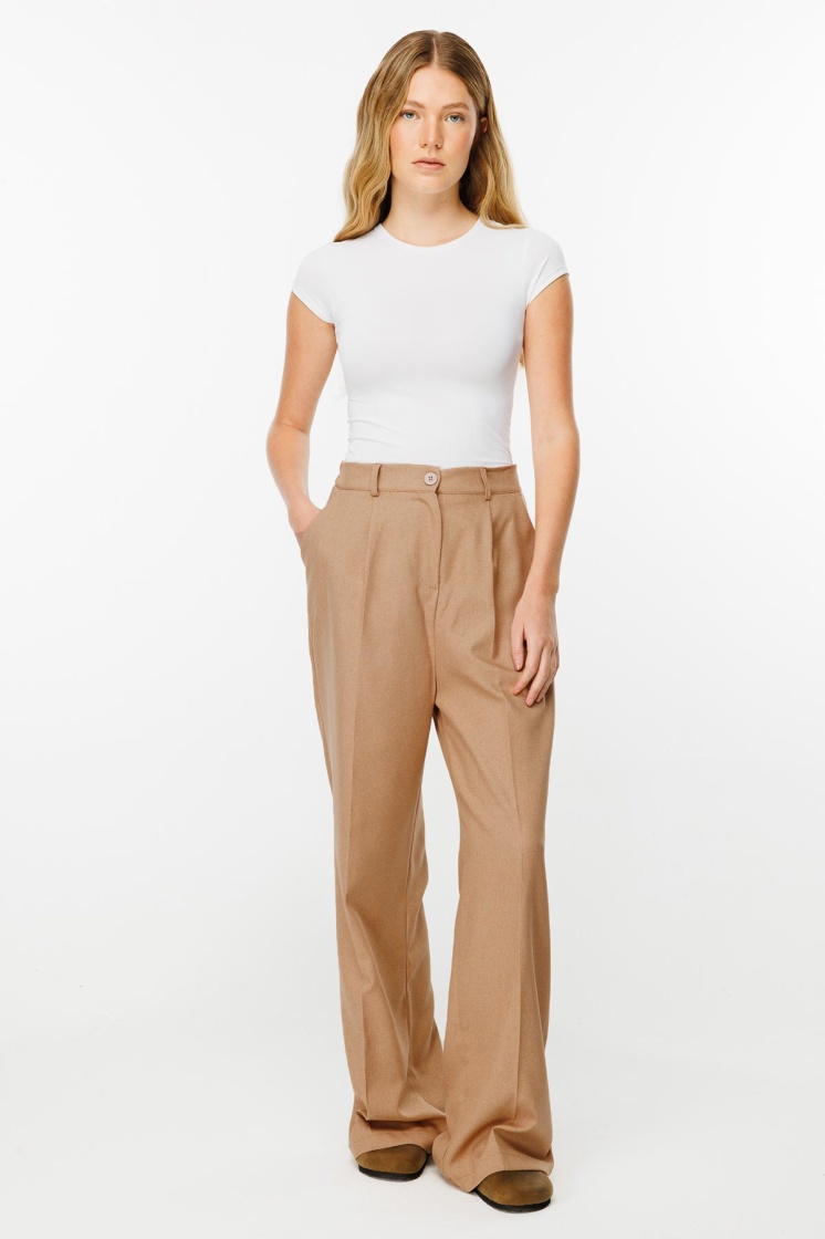 Premium Pileli Palazzo Camel Pantolon