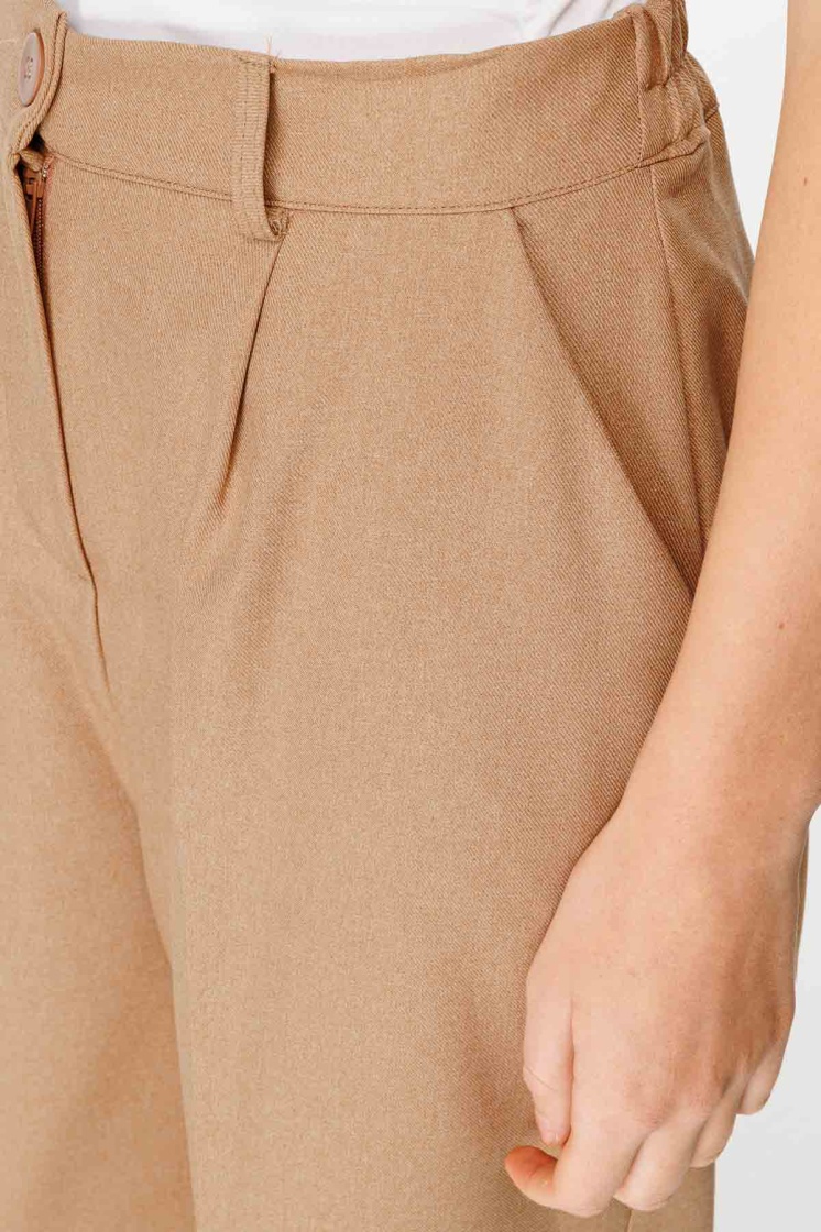 Premium Pileli Palazzo Camel Pantolon