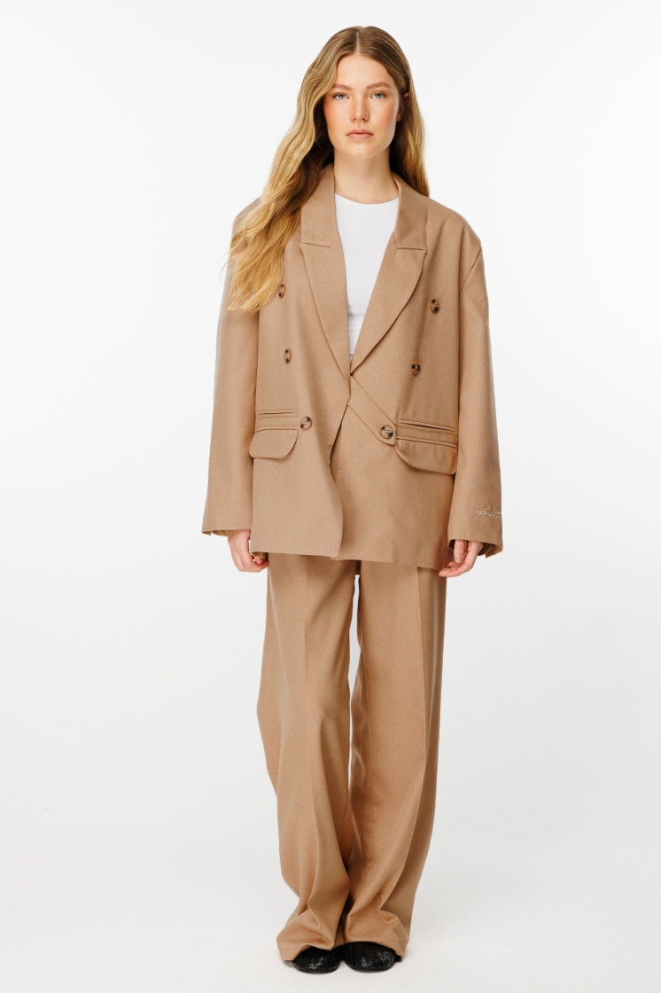 Premium Pileli Palazzo Camel Pantolon