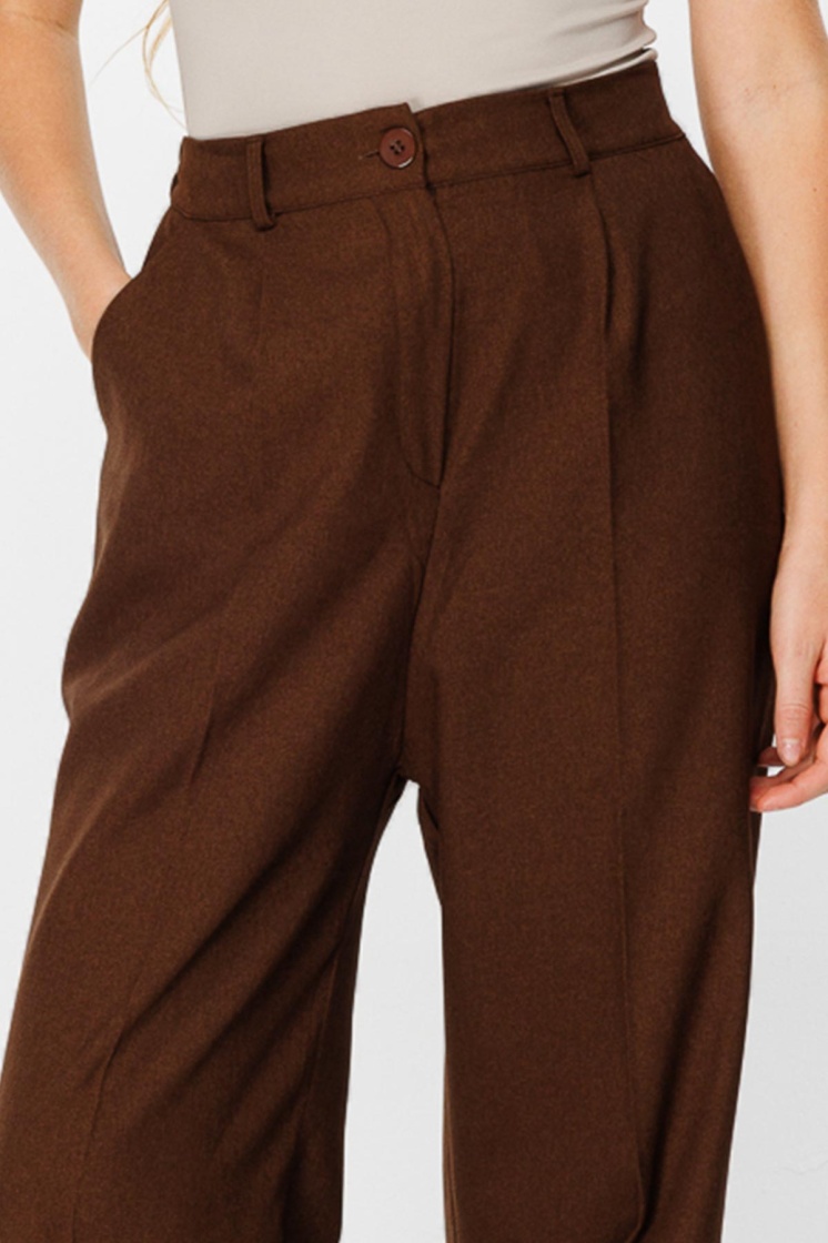 Premium Pileli Palazzo Kahve Pantolon