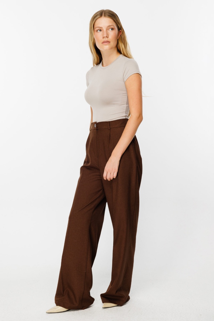 Premium Pileli Palazzo Kahve Pantolon