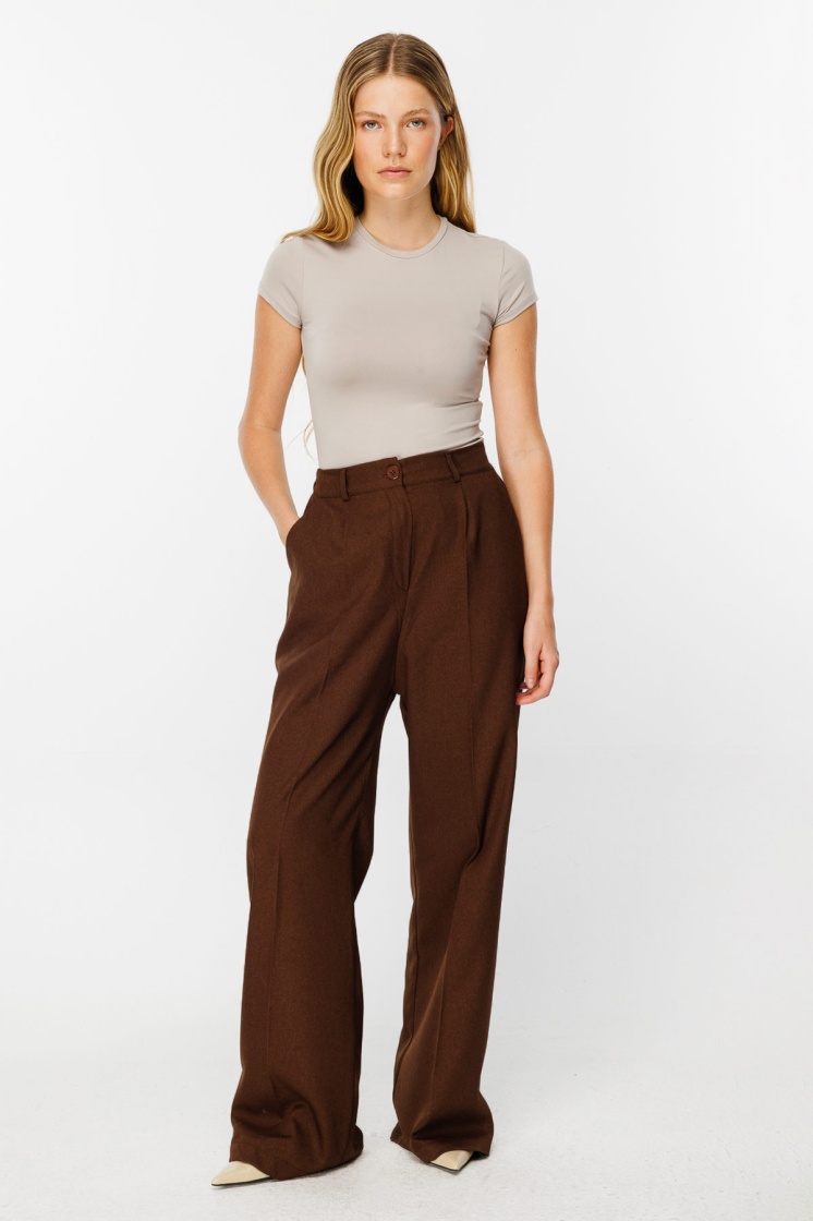 Premium Pileli Palazzo Kahve Pantolon