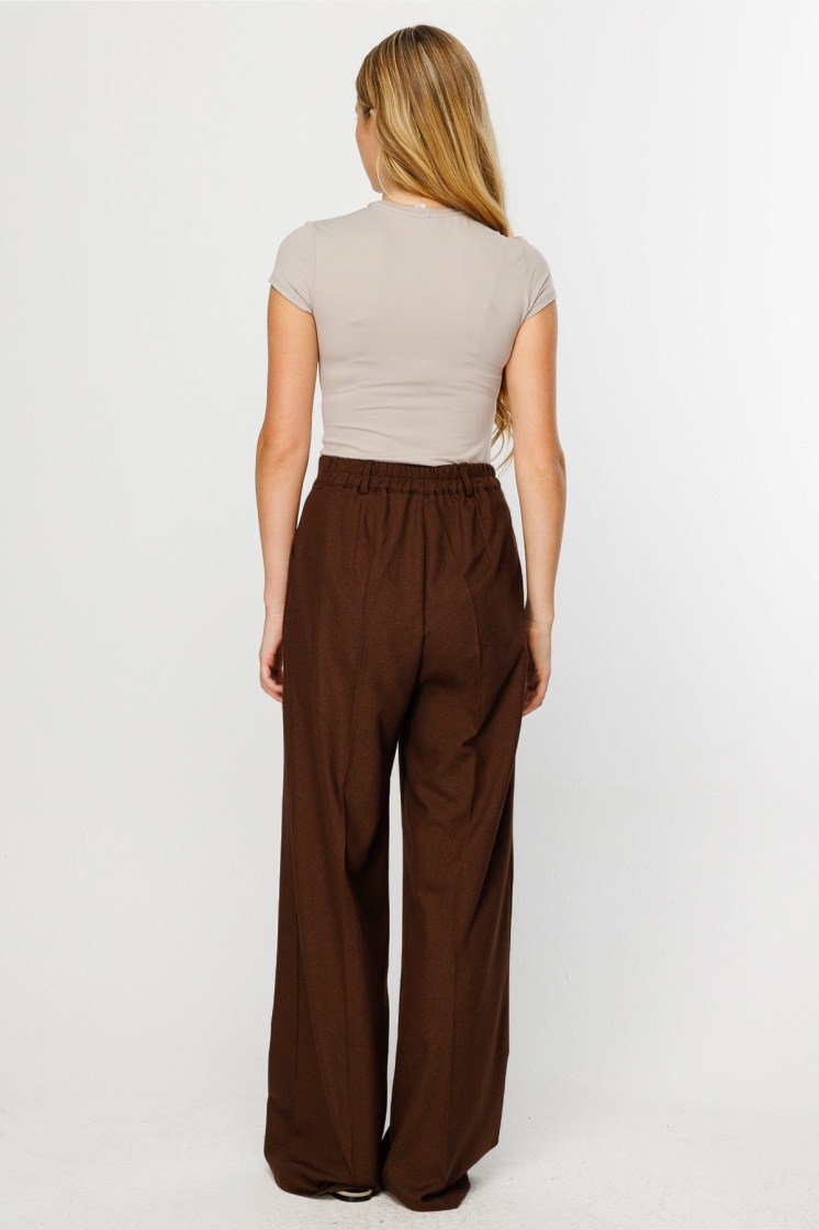 Premium Pileli Palazzo Kahve Pantolon