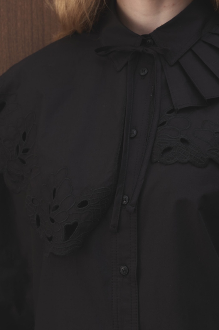 Premium Poplin Pilise Detaylı Nakışlı Siyah Yaka - 7