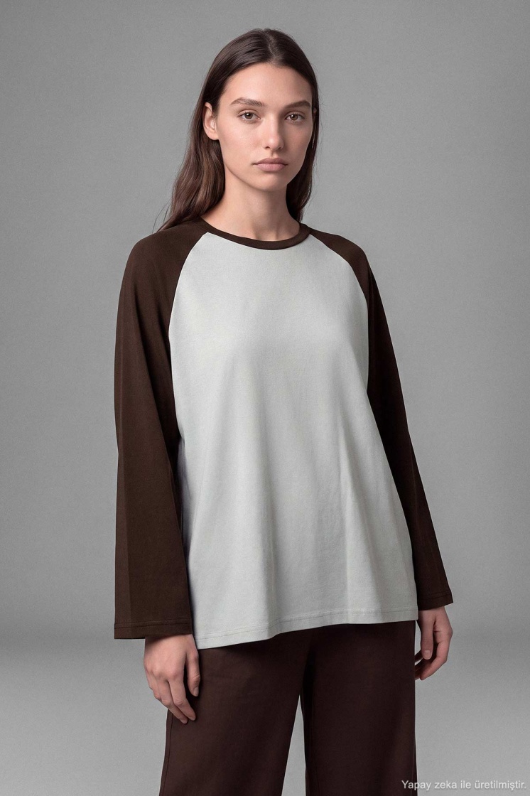 Reglan Çift Renk Kahve Tişört