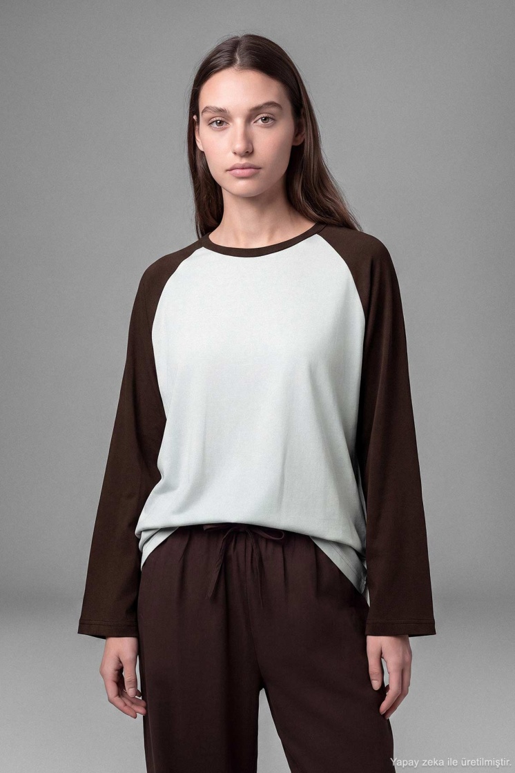 Reglan Çift Renk Kahve Tişört