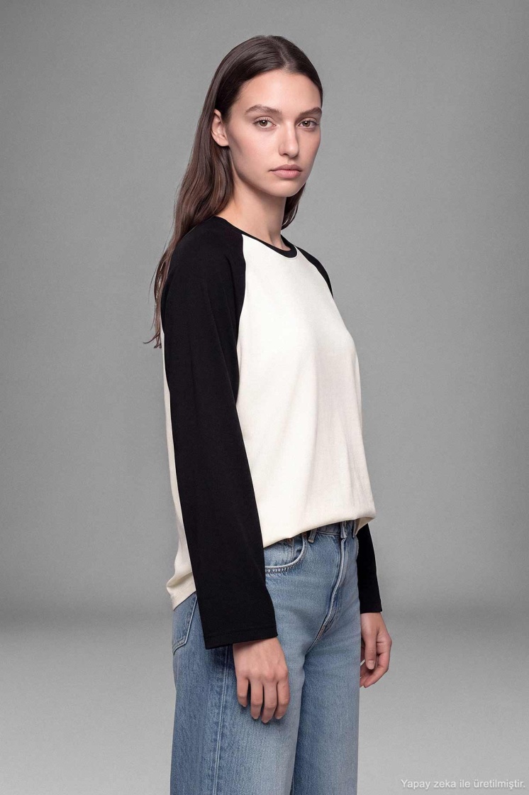 Reglan Çift Renk Siyah Tişört