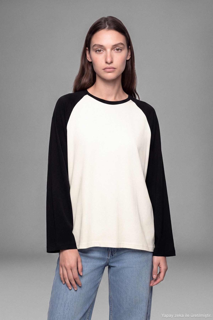 Reglan Çift Renk Siyah Tişört