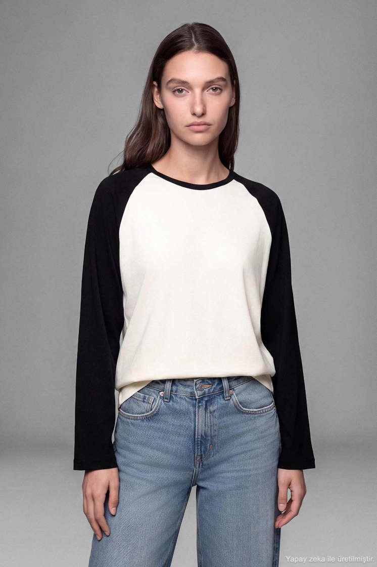 Reglan Çift Renk Siyah Tişört - 5