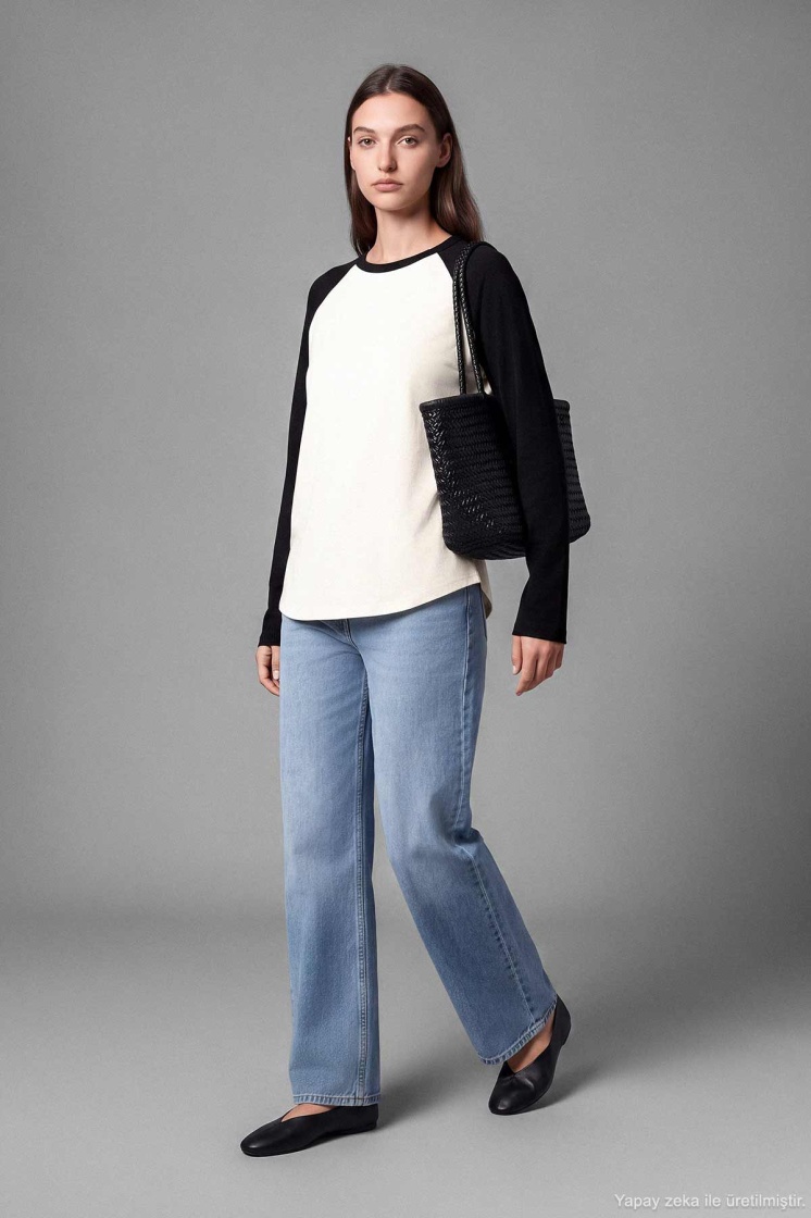 Reglan Çift Renk Siyah Tişört