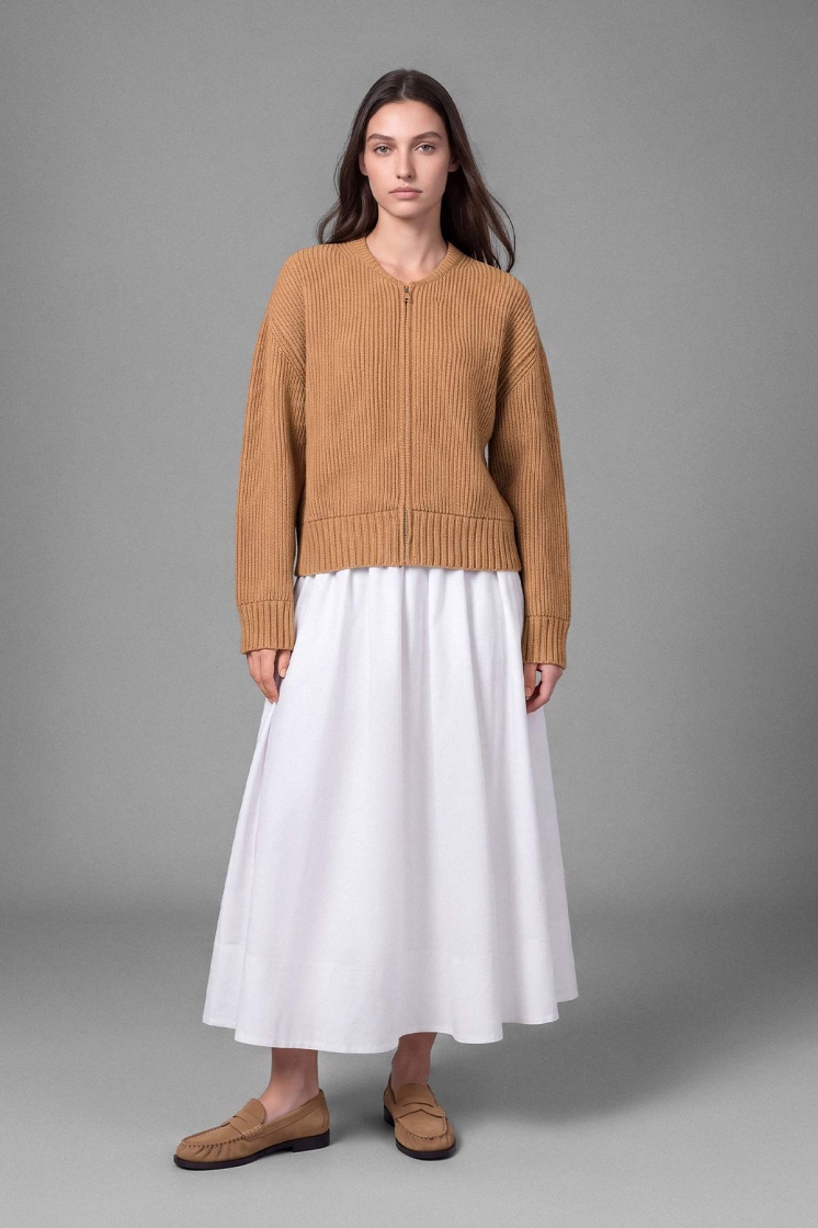 Selanik Dokulu Fermuarlı Camel Hırka