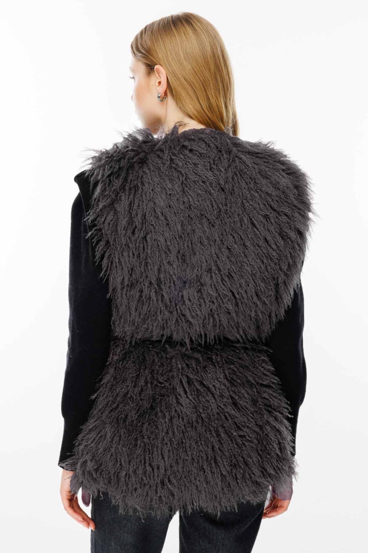 Selection Kabarık Tüylü Antrasit Yelek - 7