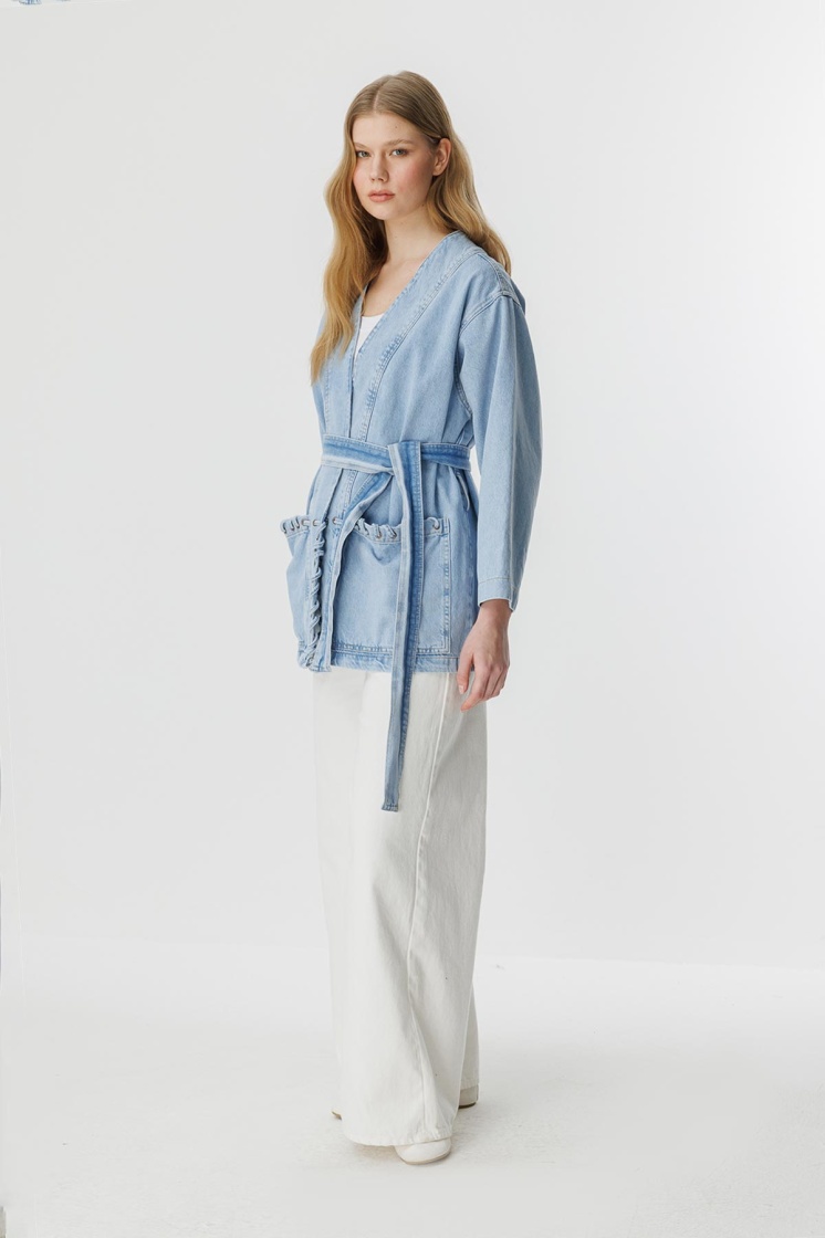 Sinna Örgü Açık Mavi Denim Ceket - 5