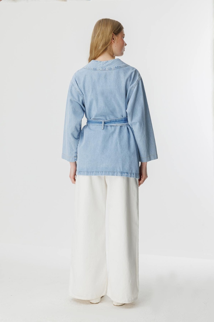 Sinna Örgü Açık Mavi Denim Ceket - 7