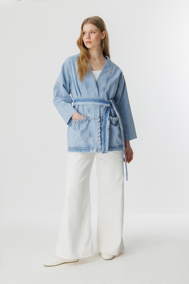 Sinna Örgü Açık Mavi Denim Ceket