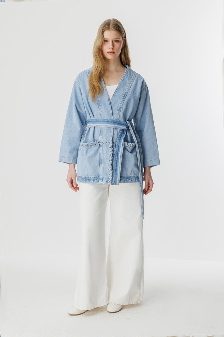 Sinna Örgü Açık Mavi Denim Ceket