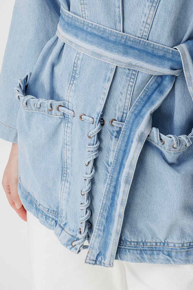 Sinna Örgü Açık Mavi Denim Ceket - 6