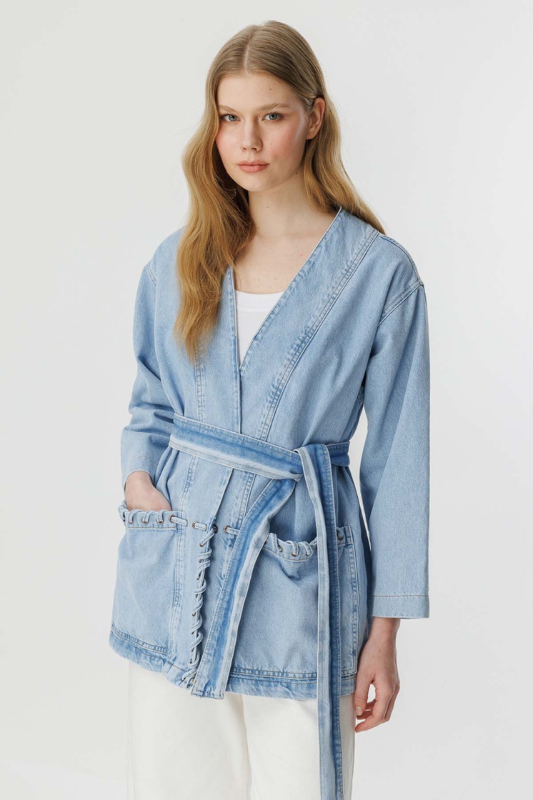 Sinna Örgü Açık Mavi Denim Ceket