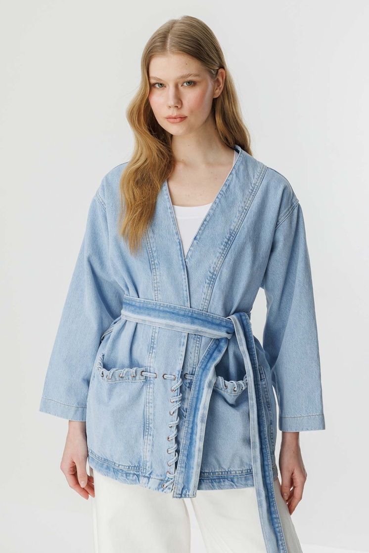 Sinna Örgü Açık Mavi Denim Ceket