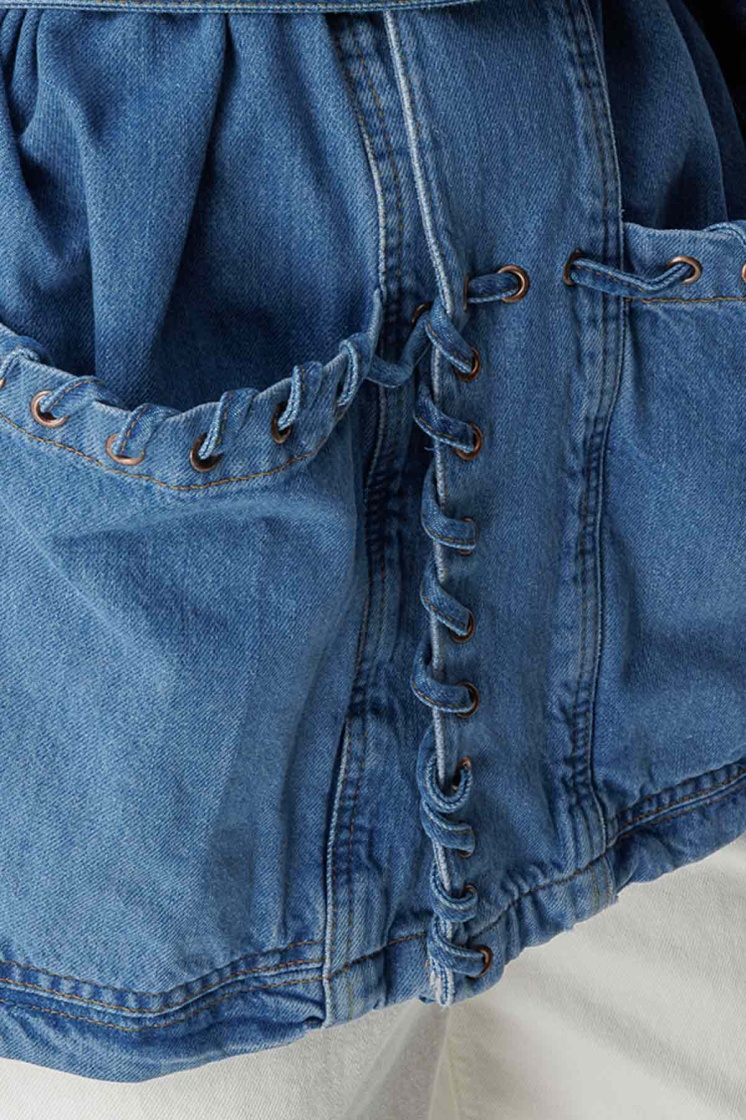 Sinna Örgü Mavi Denim Ceket - 7