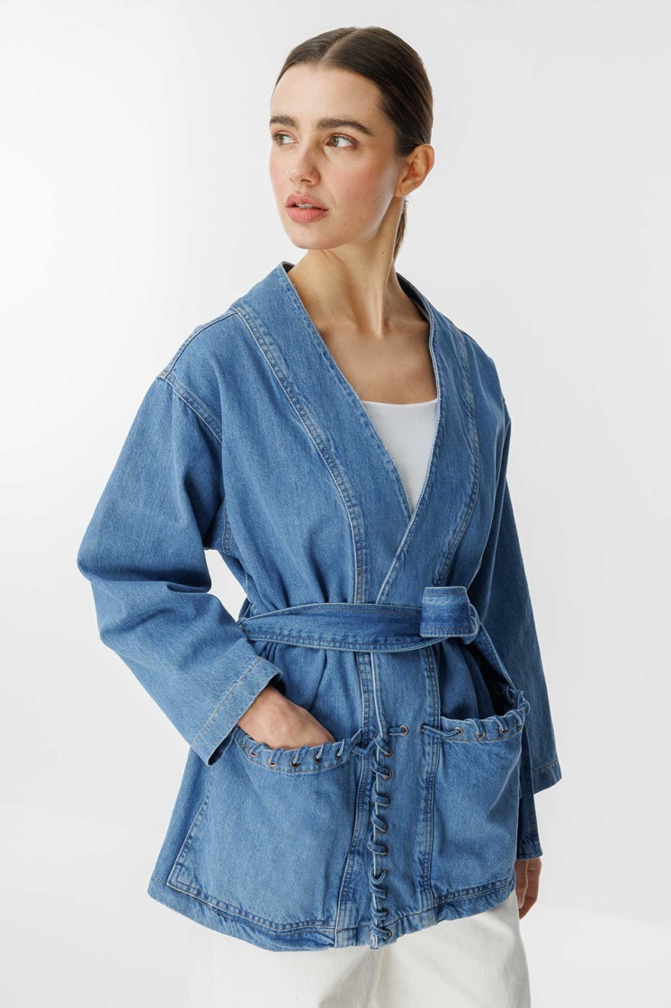 Sinna Örgü Mavi Denim Ceket - 6
