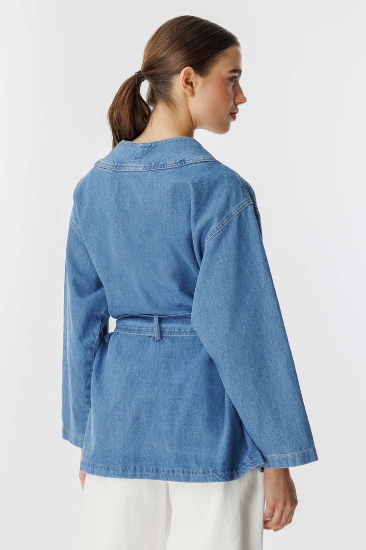 Sinna Örgü Mavi Denim Ceket - 8
