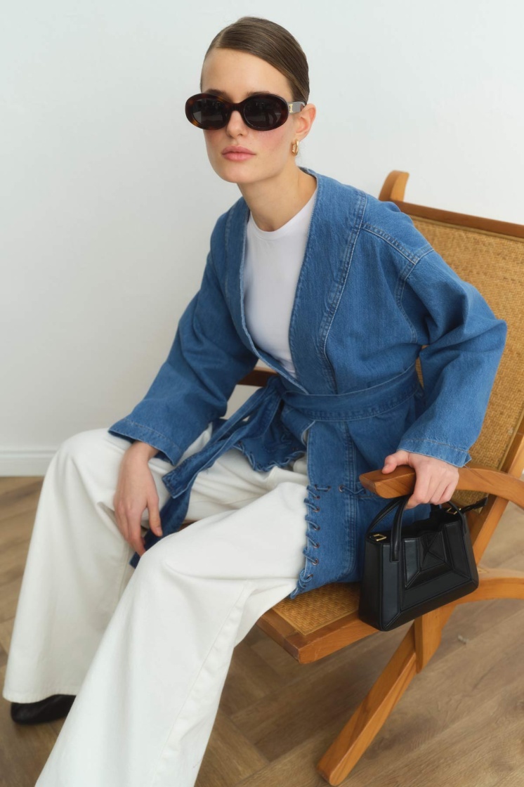 Sinna Örgü Mavi Denim Ceket