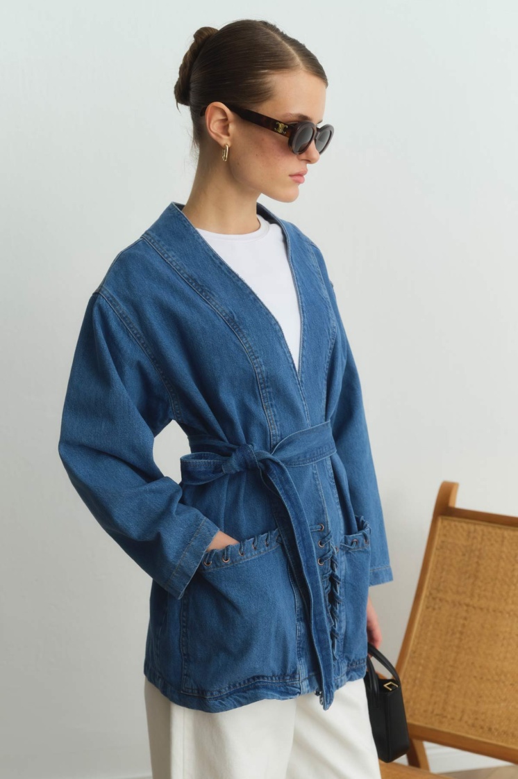 Sinna Örgü Mavi Denim Ceket