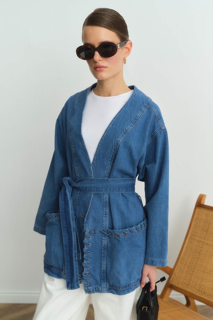 Sinna Örgü Mavi Denim Ceket