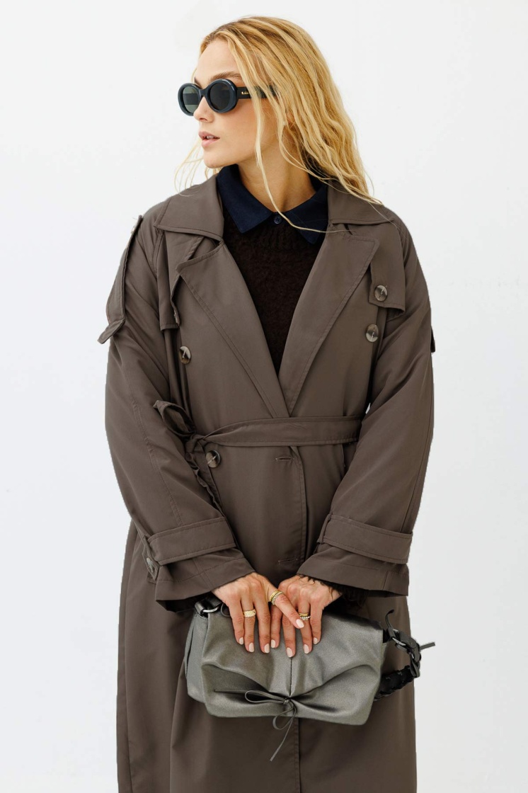 Soft Oversize Kül Kahve Trençkot - 2